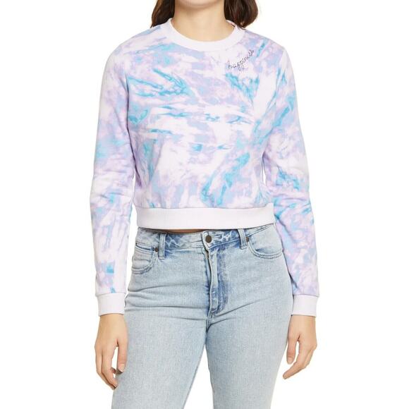 BP. NEW $39 Crewneck Pullover Sweatshirt Purple Tie-Dye Happiness Medium‎ - Picture 1 of 3